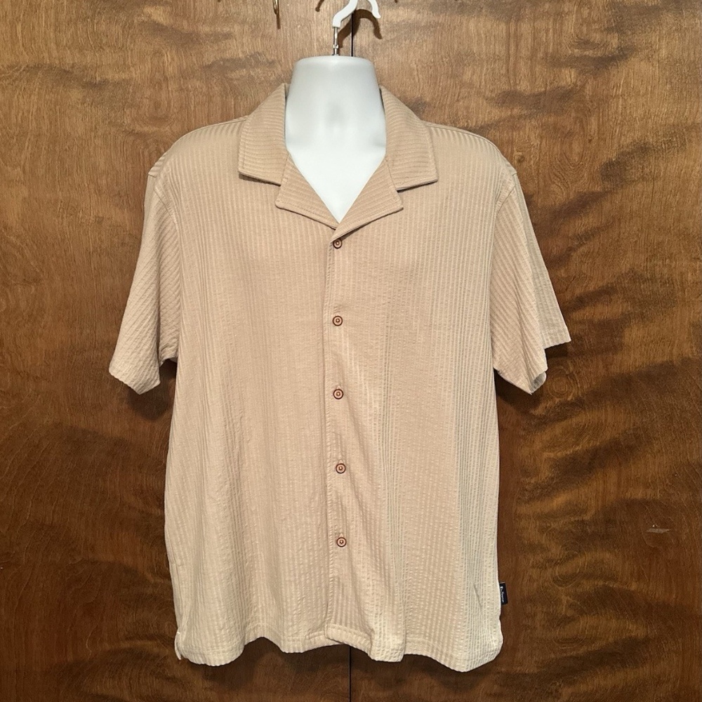 Ben Sherman Short Sleeve Seersucker Button Down Shirt Mens XL Tan Cotton Knit